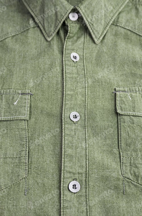 Preview: Close Up of Olive Green Button Up Shirt
