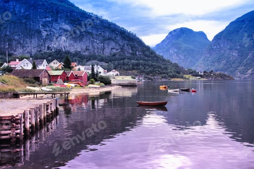 Preview: Aurlandsfjord - Beautiful Fiord Landscape In Sogn Og Fjordane Region Of Norway. Filtered Color