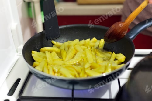 Preview: Preparing French Fries In The Frying Pan, With Selective Focus