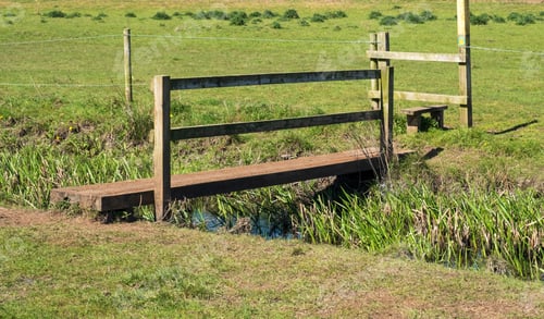 Preview: Small Wooden Footbridge Crossing A Stream