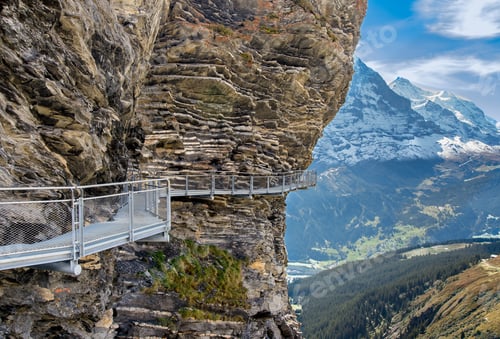 Preview: Cat Walk Round The First Cable Car Top Station Over Snowy Alps Above Grindelwald, Switzerland.