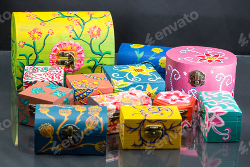 Preview: Painted, Wooden Small Boxes For Multiple Purposes