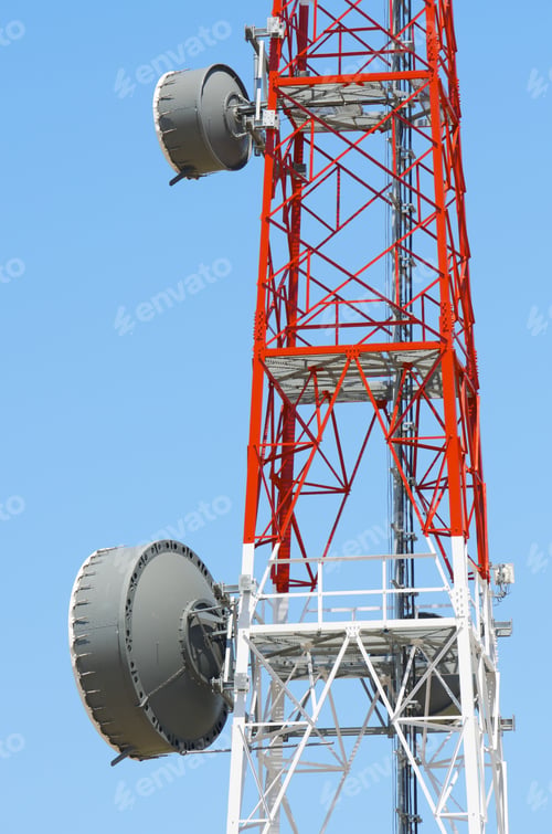 Preview: Closeup Of A Telecommunications Tower With A Clear Blue Sky