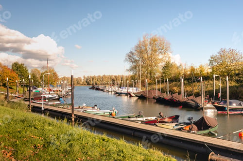 Preview: Marina With A Wooden Jetty And Sailing Yachts And Motor Boats At The Fortified Town Of Woudrichem