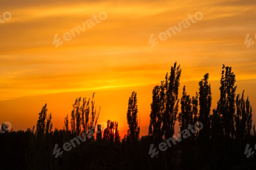 Preview: Landscape With Dramatic Light - Beautiful Golden Sunset With Saturated Sky And Clouds.