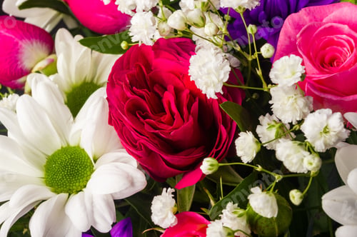 Preview: Background For A Greeting Card - Beautiful Gift Bouquet Of Various Colorful Decorative Summer