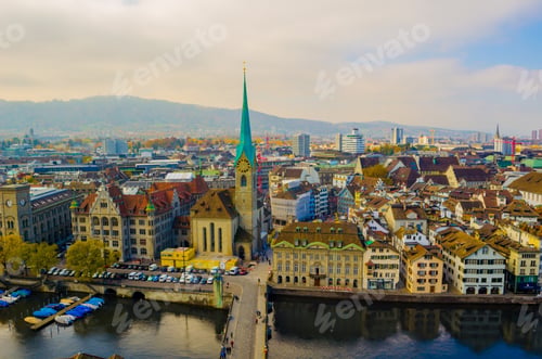 Preview: Aerial View Of Zurich Taken From The Top Of Grossmunster Church
