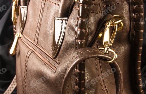 Preview: Closeup Of The Seams On Brown Leather Hand Bag