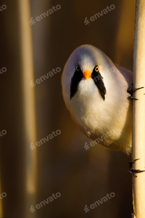 Preview: Funny, Bearded Bird. Nature Background.