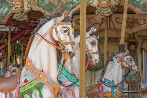 Preview: Colorful Carousel Horses In A Holiday Park, Merry-Go-Round Horse