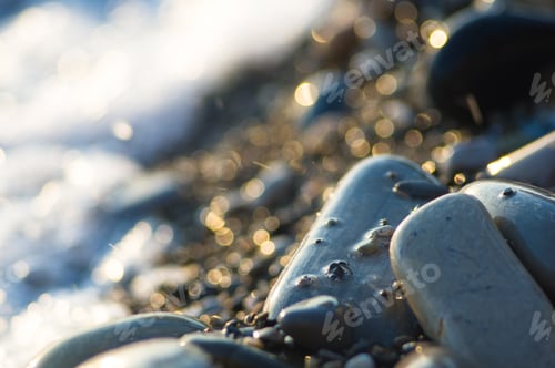 Preview: Pebble Stones On The Sea Beach, The Rolling Waves Of The Sea With Foam