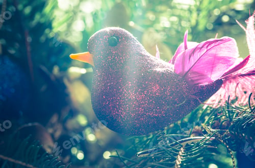 Preview: Pink Bird In Green Christmas Tree