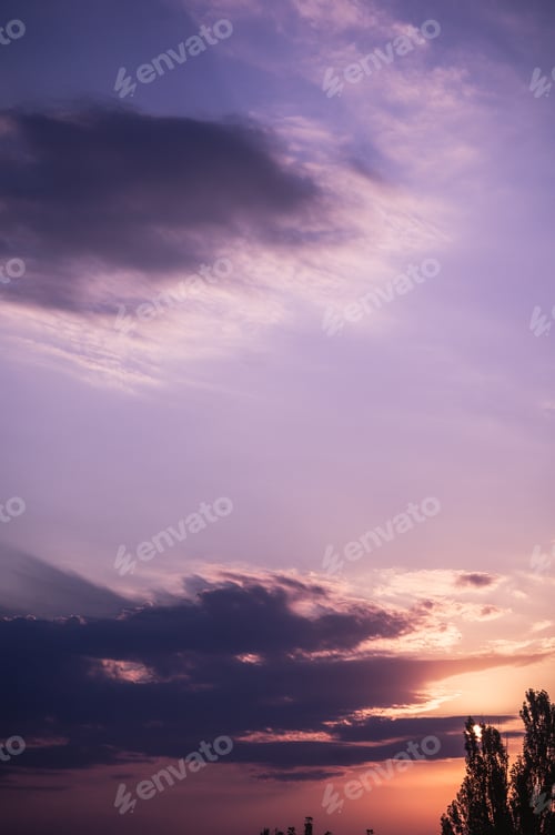 Preview: Landscape With Dramatic Light - Orange Clouds And The Outline Of Trees At Sunset