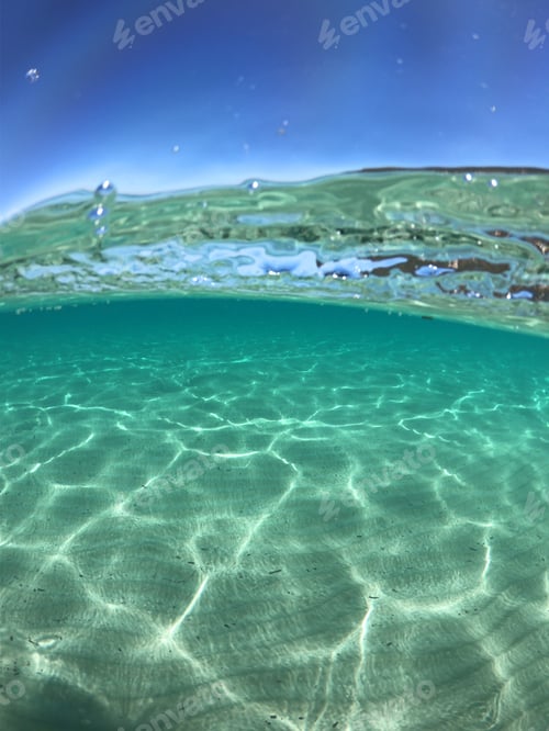Preview: Underwater Sea Level Photo Of Turquoise Exotic Paradise Sandy Beach In Caribbean Tropical Island
