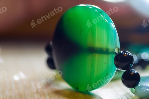 Preview: Large Polished Beads Of Beautiful Translucent Green Agate Gemstone, Macro