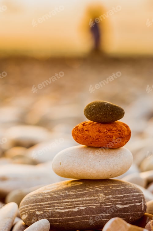 Preview: Stack Of Zen Stones On Pebble Beach