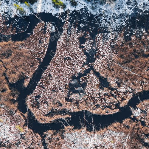 Preview: Aerial View Over The Small River And Swampy Area