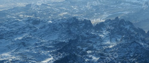 Preview: Aerial Of Rough Bare Mountains With Snow At Sunrise.