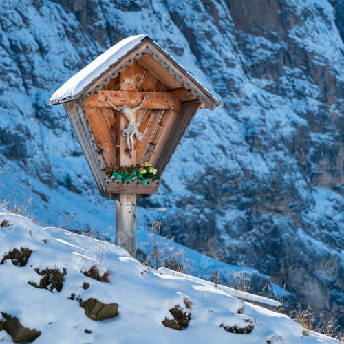 Preview: Mountain Cross Of Gardena Mountain Pass Of Dolomites Mountain Range Of Italy, Europe, Unesco World