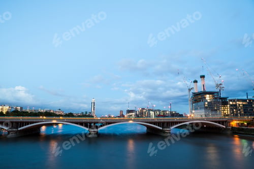 Preview: Battersea Power Station, London, View From Chelsea Bridge During The Blue Hour