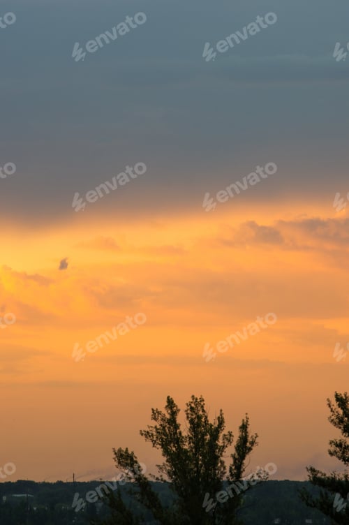 Preview: Landscape With Dramatic Light - Beautiful Golden Sunset With Saturated Sky And Clouds.