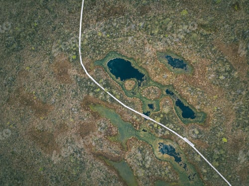 Preview: Drone Image. Aerial View Of Swamp Area With Foot Walk Trails. Latvia - Vintage Retro Look