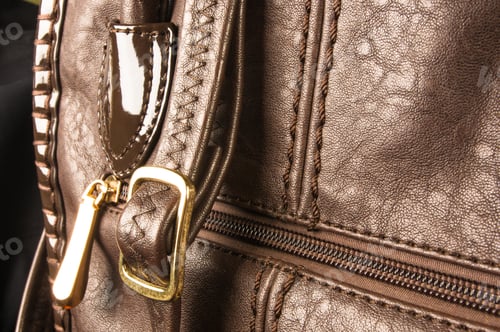Preview: Closeup Of The Seams On Brown Leather Hand Bag
