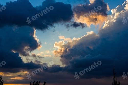 Preview: Landscape With Dramatic Light - Beautiful Golden Sunset With Saturated Sky And Clouds.