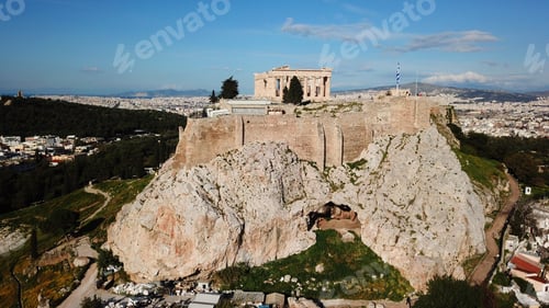 Preview: Aerial Birds Eye View Photo Taken By Drone Of Iconic Acropolis Hill And The Parthenon, Athens
