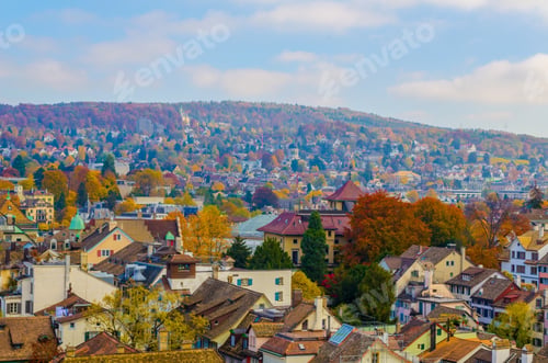 Preview: Aerial View Of Zurich Taken From The Top Of Grossmunster Church