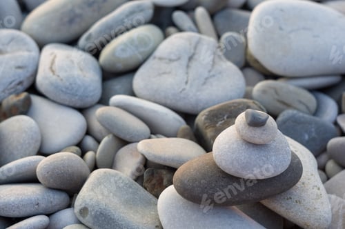 Preview: Stack Of Zen Stones On Pebble Beach