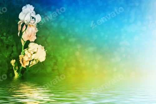 Preview: Bright Colorful Iris Flowers On A Background Of The Spring Landscape.