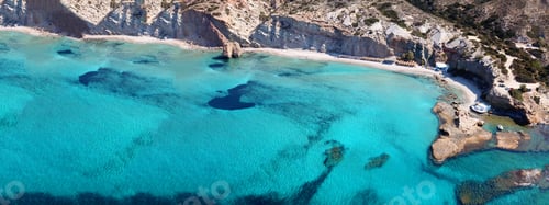 Preview: Aerial Drone Ultra Wide Photo Of Famous Volcanic Beach Of Firiplaka In Island Of Milos, Cyclades