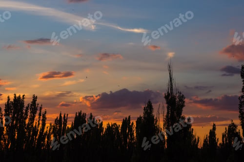 Preview: Landscape With Dramatic Light - Beautiful Golden Sunset With Saturated Sky And Clouds.