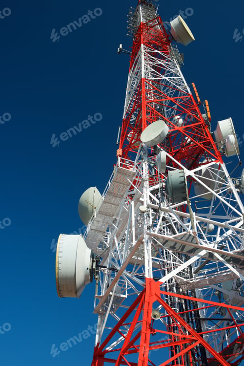 Preview: Telecommunications Tower With Clear Blue Sky.