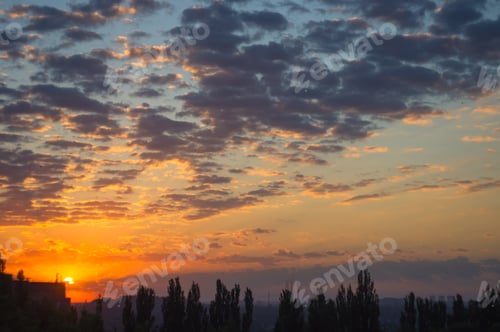 Preview: Landscape With Dramatic Light - Beautiful Golden Sunset With Saturated Sky And Clouds.