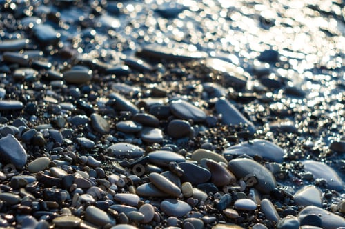 Preview: Pebble Stones On The Sea Beach, The Rolling Waves Of The Sea With Foam