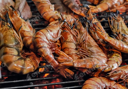 Preview: Tiger Prawns Grilled Sea Food, Shrimps, Street Food And Beach Bbq