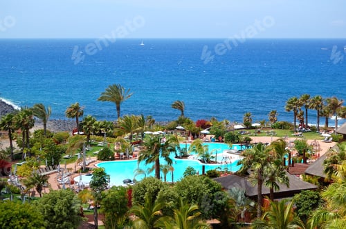Preview: Beach And Swimming Pool At The Luxury Hotel, Tenerife Island, Spain