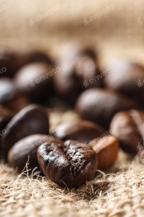 Preview: Coffee On Grunge Burlap Background, Close Up