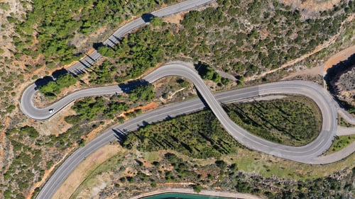 Preview: Aerial Drone Top View Photo Of Snake Road Built In Steep Mountain Slope