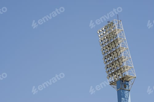 Preview: Closeup Of A Stadium Lights With Blue Sky.