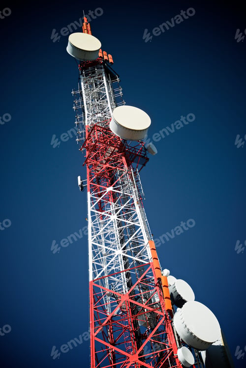 Preview: Telecommunications Tower With Clear Blue Sky.