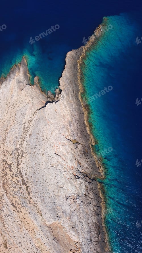 Preview: Aerial Drone Bird'S Eye View Photo Of Tropical Island Turquoise Colour Rocky Coastline Located In