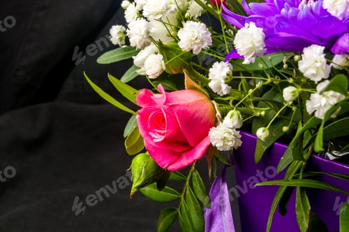 Preview: Background For A Greeting Card - Beautiful Gift Bouquet Of Various Colorful Decorative Summer