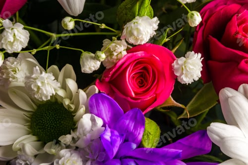 Preview: Background For A Greeting Card - Beautiful Gift Bouquet Of Various Colorful Decorative Summer