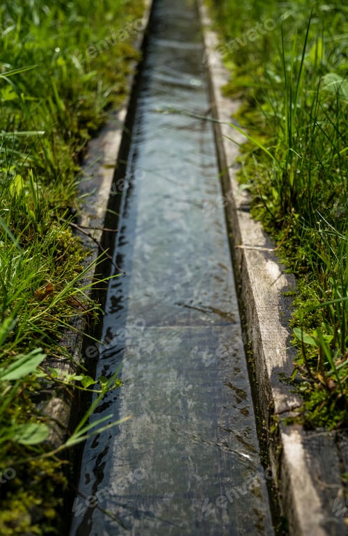Preview: Wooden Gutter For Water Supply. Decorative Well