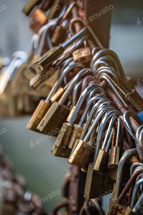 Preview: Enormous Amount Of Padlocks Tied To The Barriers Along The Walking Rail Path In Huashan Mountain