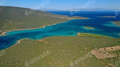 Preview: Aerial Drone Photo Of Beautiful Paradise Island Complex In Gulf Of Petalion That Form A Blue Lagoon