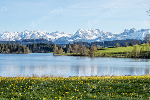 Preview: Autumn Landscape With View On The Village Rueckholz In Allgäu, Bavaria, Germany.